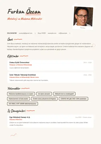 Metalürji Ve Malzeme Mühendisliği Cv Örnekleri cv indir